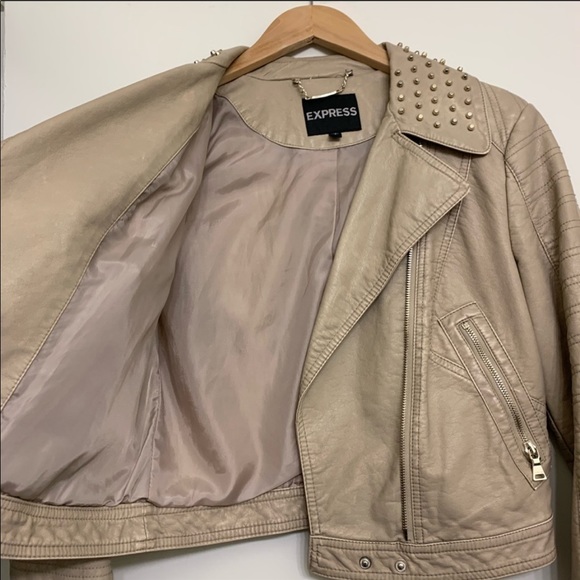 Express Beige Faux Leather Jacket small - Picture 5 of 6